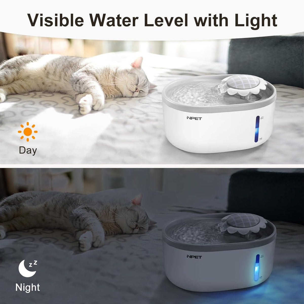 NPET 67oz White Cat Water Fountain With LED Lighting