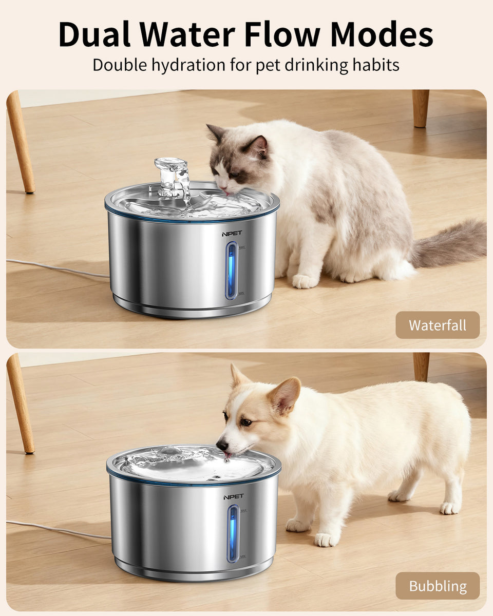 NPET 1Gallon Stainless Steel Cat Water Fountain Automatic WF210plus