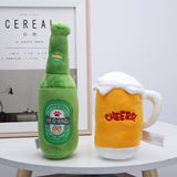 Squeaky Plush Dog Chew Toy Beer Bottle Shape