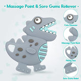 NPET Teething Toys for Babies 0-6 Months, Gray Dinosaur Baby Teethers with Anti-Drop Pacifier Clip 6 Months Baby Toy Sore Gums Reliever, Infant Baby Chew Toys 6-12 Months BPA Free Baby Girls Boys Gift