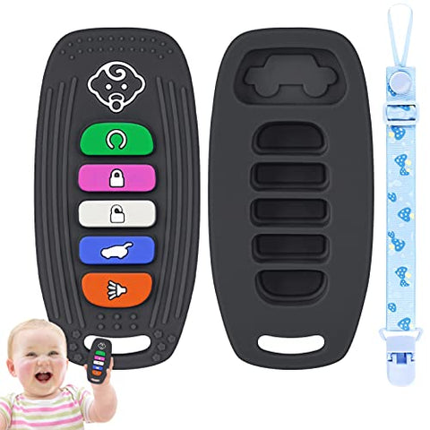 NPET Teething Toys for Babies 6-12 Months, Car Remote Control Teether for Baby Sore Gums Relief Baby Toys 3-6 Months, Anti-Drop Soft Silicone Baby Teething Toys BPA Free Toddler Girl Boy Toys (Black)