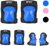NPET 6 Pack Child Protective Gear Set Knee Pads Elbow Pads Wrist Guards