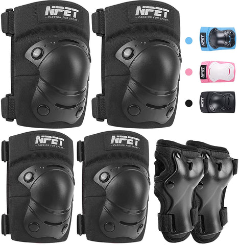 NPET 6 Pack Child Protective Gear Set Knee Pads Elbow Pads Wrist Guards
