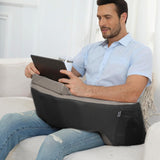NPET Reading Pillow Couch Lap Desk for Gaming, Memory Foam Arm Rest Pillow with Washable Cover, Arm Desk Pillow with 2 Side Pockets & Cup Holders for Unisex Gaming, Reading & Working on Bed Sofa Floor