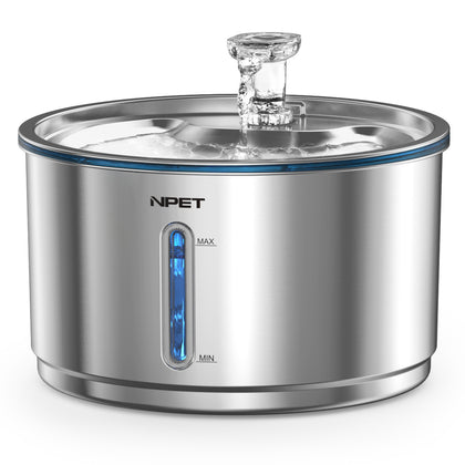 NPET 1Gallon Stainless Steel Cat Water Fountain Automatic WF210plus