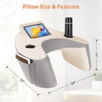 NPET Reading Pillow Couch Lap Desk for Gaming, Memory Foam Arm Rest Pillow with Washable Cover, Arm Desk Pillow with 2 Side Pockets & Cup Holders for Unisex Gaming, Reading & Working on Bed Sofa Floor