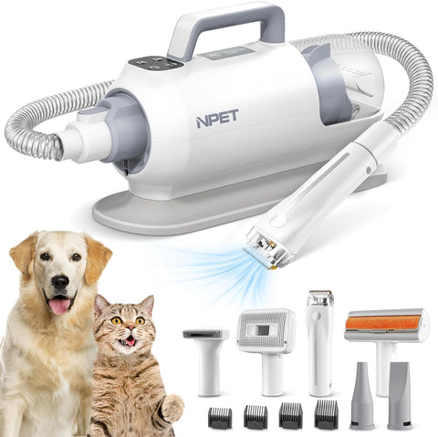 NPET Dog Grooming Kit with 6 Grooming Tools, Vacuum Suction & Dryer Function
