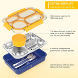 NPET 4-Compartment Stainless Steel Bento Lunch Box with Reusable Sauce Bowl, Fork and Spoon for Kids, Teens & Adults
