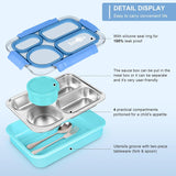 NPET 4-Compartment Stainless Steel Bento Lunch Box with Reusable Sauce Bowl, Fork and Spoon for Kids, Teens & Adults
