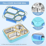 NPET 4-Compartment Stainless Steel Bento Lunch Box with Reusable Sauce Bowl, Fork and Spoon for Kids, Teens & Adults