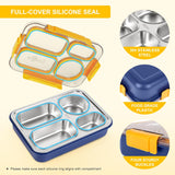 NPET 4-Compartment Stainless Steel Bento Lunch Box with Reusable Sauce Bowl, Fork and Spoon for Kids, Teens & Adults