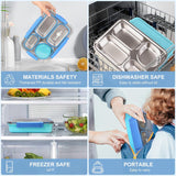 NPET 4-Compartment Stainless Steel Bento Lunch Box with Reusable Sauce Bowl, Fork and Spoon for Kids, Teens & Adults