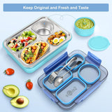 NPET 4-Compartment Stainless Steel Bento Lunch Box with Reusable Sauce Bowl, Fork and Spoon for Kids, Teens & Adults