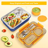 NPET 4-Compartment Stainless Steel Bento Lunch Box with Reusable Sauce Bowl, Fork and Spoon for Kids, Teens & Adults