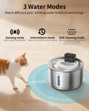 NPET 1 Gallon Wireless Cat Water Fountain Stainless Steel Battery Operated Pet Drinking Fountain WF210plus-WM
