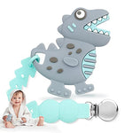 NPET Teething Toys for Babies 0-6 Months, Gray Dinosaur Baby Teethers with Anti-Drop Pacifier Clip 6 Months Baby Toy Sore Gums Reliever, Infant Baby Chew Toys 6-12 Months BPA Free Baby Girls Boys Gift
