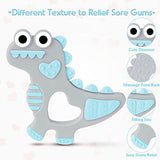 Dinosaur Baby Teethers 3-6/6-12 Months Intant Teething Toys 100% Silicone Soft & Durable Baby Comfort Toys Gum Massager Toddler Gifts Birthday Gifts Teething Toys for Babies Boys Girls 0-6 Months-Gray