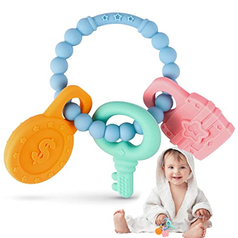 NPET Teether Toys for Baby 0-6/6-12 Months Soft & Easy Grip Silicone Teething Ring Infant Teething Toys Safe to Chew Sore Gums Relief Chocking-Proof Design Baby Gifts Boys Girls 3-6 Months
