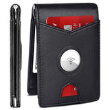 NPET Slim Wallet for Men with AirTag Holder Leather Bifold RFID Blocking Wallet with Money Clip and Gift Box