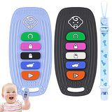 NPET Baby Teething Toys, 2 Pack Car Remote Teether for Baby 3-6 Months Newborn Baby Teether with Parcifier Clip Sore Gums Relief Baby Chew Toys Baby Teethers 6-12 Months Gifts Boys Girls (Black+Blue)