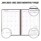 NPET 2023 Weekly Monthly Yearly Planner, January-December, Monthly Taps, Spiral Binding, Calendar 2023-2024, Inner Pocket, Hard Cover, Notes, 8.46"x 6.1" Large Planner Book with Elastic Closure(Black)