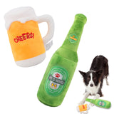Squeaky Plush Dog Chew Toy Beer Bottle Shape