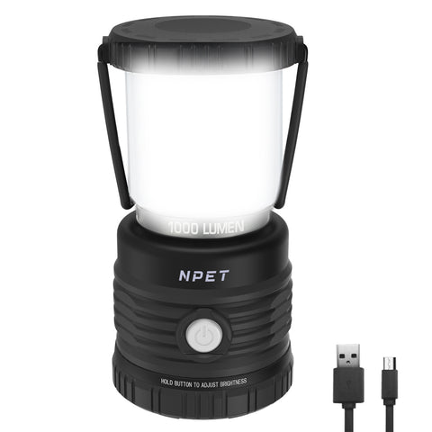 NPET LED Camping Lantern 1000LM, Rechargeable/Battery Powered for Hurricane Emergency