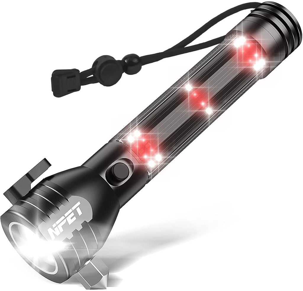 car rechargable flashlight Npet T09 Solar Flashlight Car Flashlight 268 Lumens LED COB Light USB Rechargeable Tactical Multi-function Torch Emergency Tool with Window Breaker