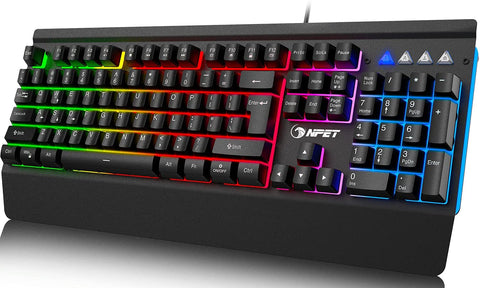 NPET K510 Backlit Gaming Keyboard with Large Wrist Rest Metal Panel